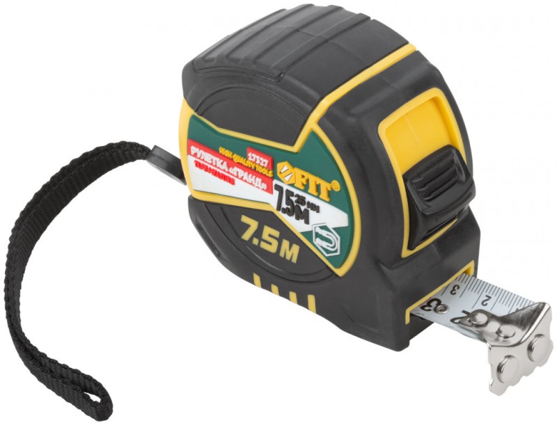 Рулетка 7,5м Х 25мм "Гранд", калибр.лента, нейлон.покр., двойной стопор, прорез.корпус 17327